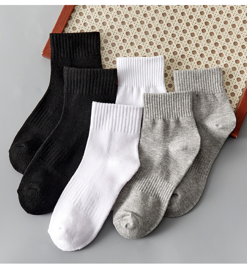 Black white and gray short crew cotton sports socks