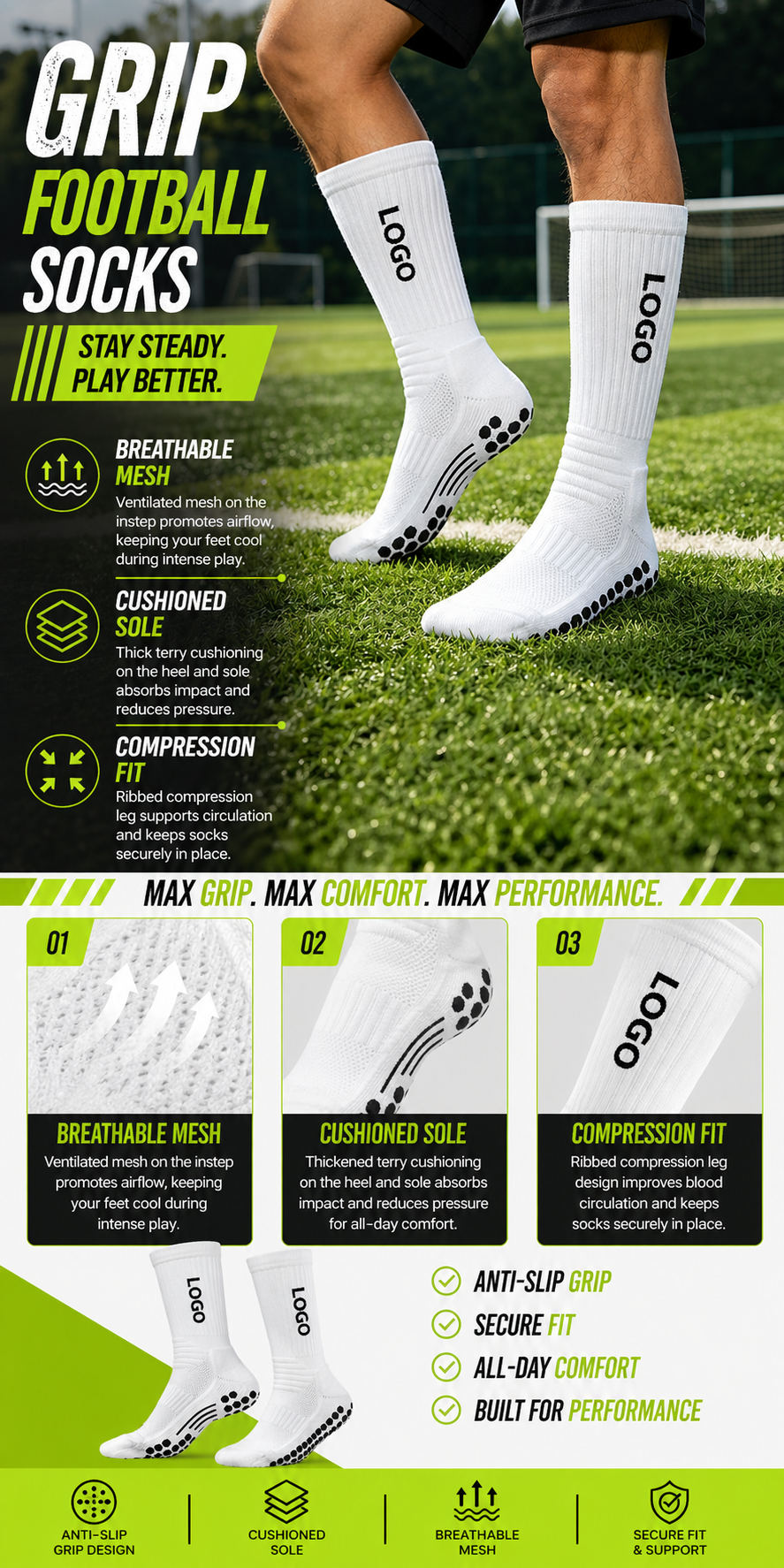 Custom Football Grip Socks with Logo detail image 10