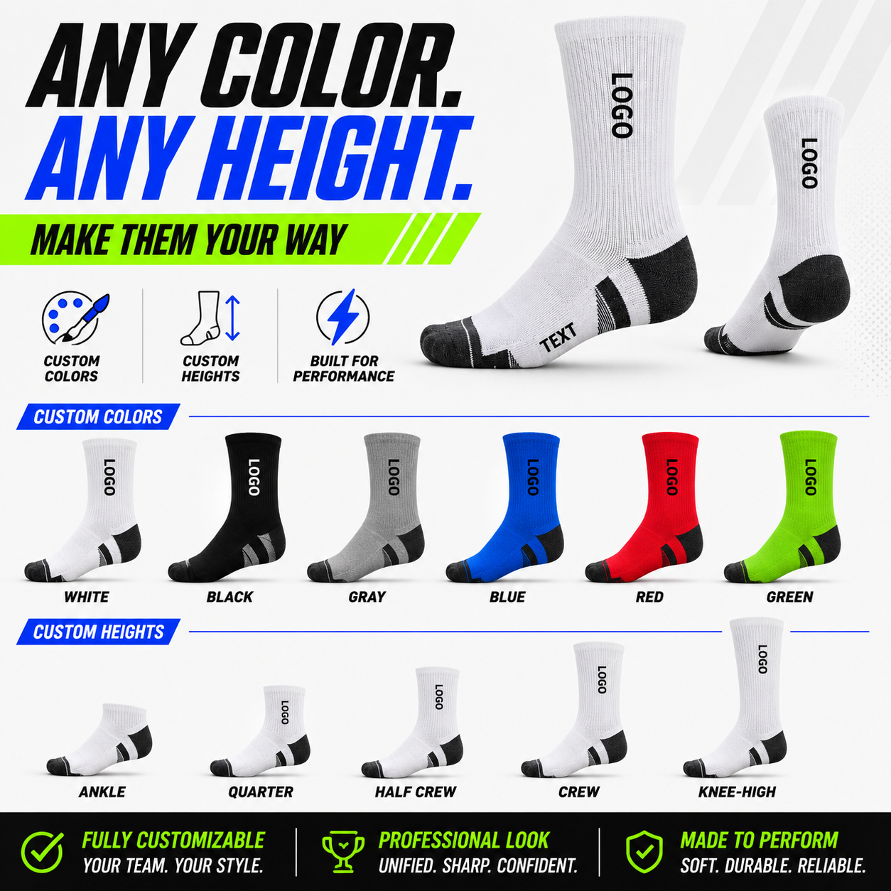 Custom Performance Crew Sports Socks with Logo detail image 9