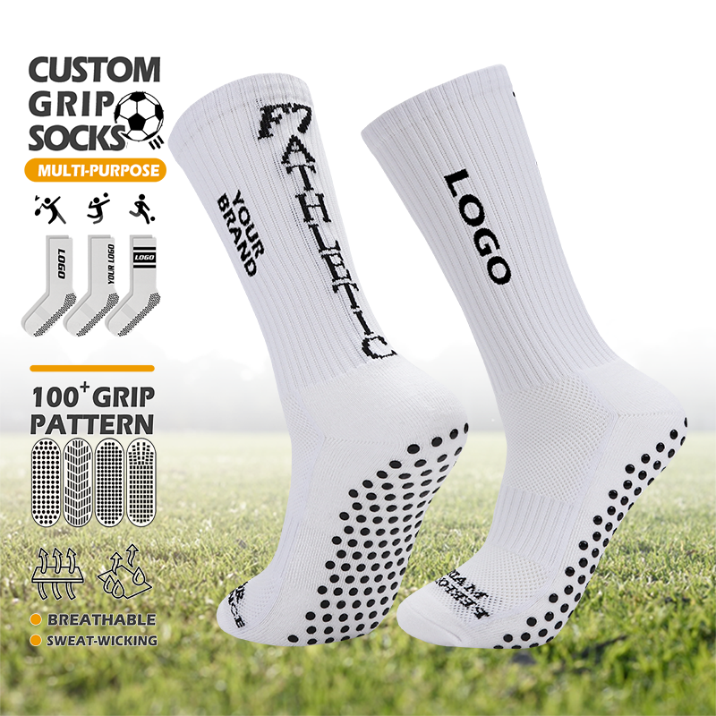 Custom Men's Anti-slip Football Grip Socks with Grip Sole
